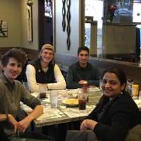 Lab members form 2018 at lunch at Main Street Pub